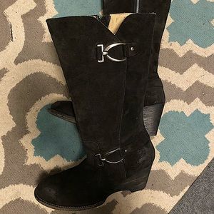 BED | STU Matte Black Leather Wedge Heel Boots